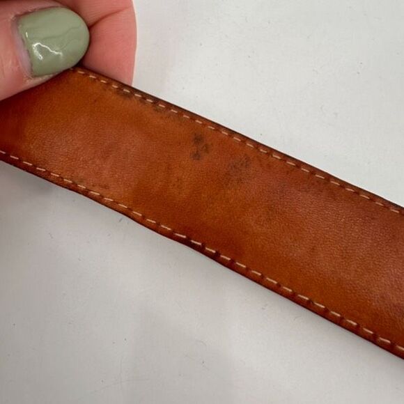 Vintage MCM Women's Crocodile Embossed Leather Silver Buckle Waist Belt Brown - Picture 9 of 16